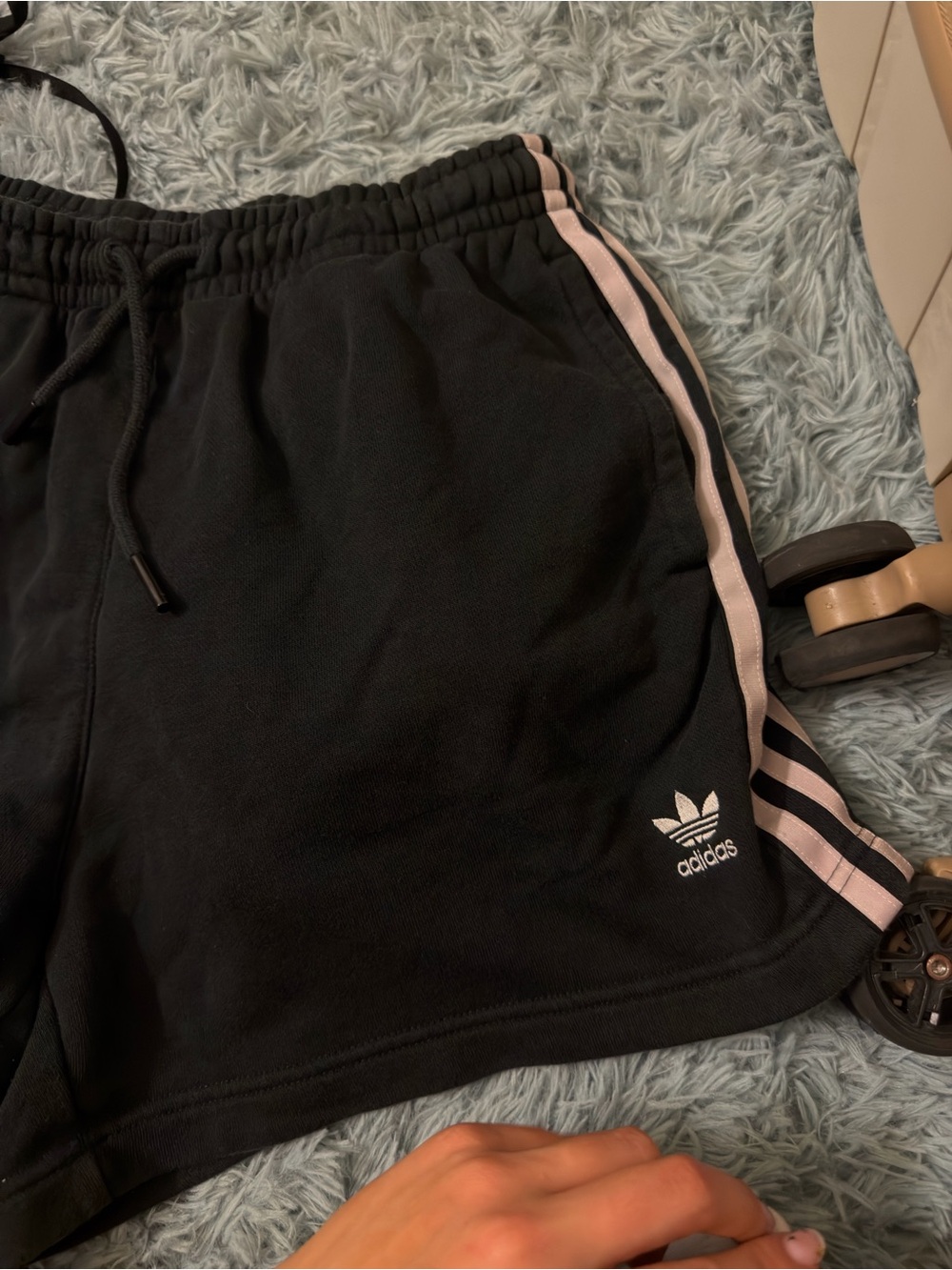 adidas Black Athletic Shorts with Light Pink Stripes